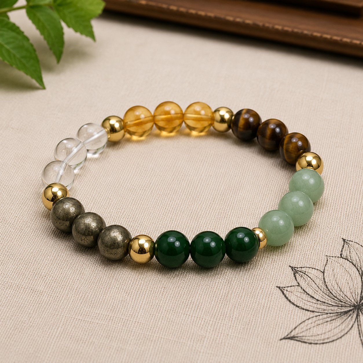 Wealth Magnet Bracelet with Citrine Tiger Eye Aventurine Jade and Sphatik